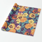 Pansies op pruimenviolet cadeaupapier (Uitgerold)