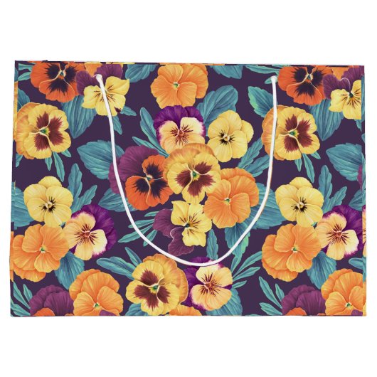 Pansies op pruimenviolet groot cadeauzakje (Achterkant)