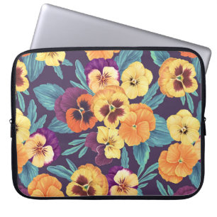 Pansies op pruimenviolet laptop sleeve