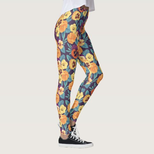 Pansies op pruimenviolet leggings (Rechts)