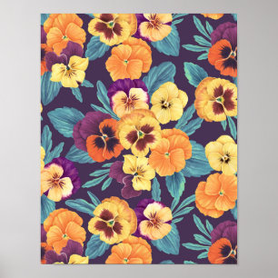 Pansies op pruimenviolet poster