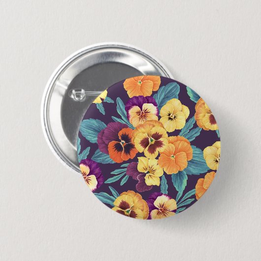 Pansies op pruimenviolet ronde button 5,7 cm (Voorkant /achterkant)