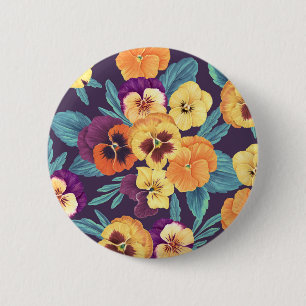 Pansies op pruimenviolet ronde button 5,7 cm
