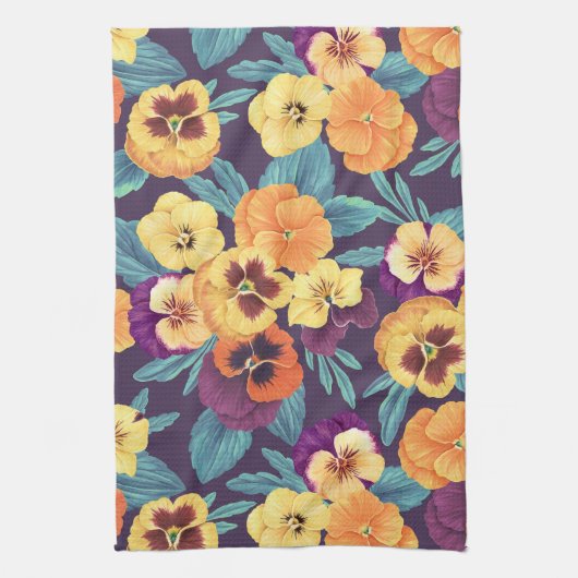 Pansies op pruimenviolet theedoek (Verticaal)