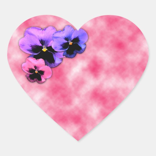 Pansies op Roze Hart Sticker (Voorkant)