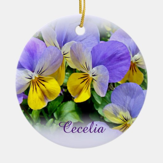 Pansies - Paars en geel Keramisch Ornament (Voorkant)