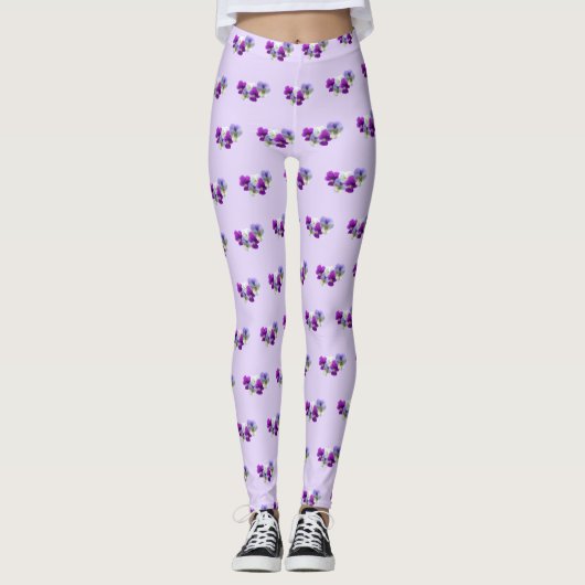 Pansies Paars en White Pattern Legging (Voorkant)