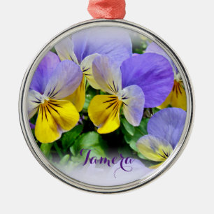Pansies - Paarse geel Metalen Ornament