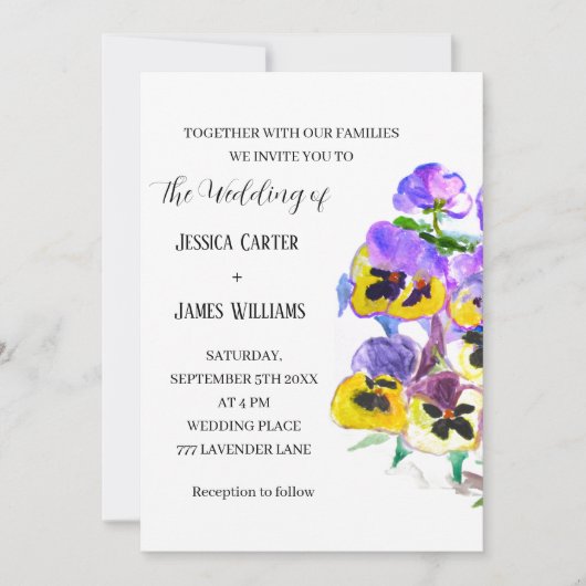Pansies Pansy Floral Waterverf Wedding Kaart (Voorkant)