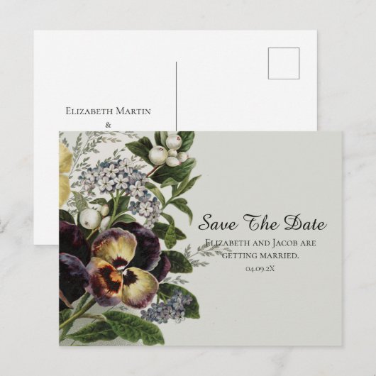 Pansies Save the Date Briefkaart (Voorkant / Achterkant)