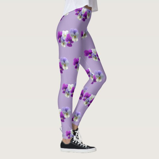 Pansies Vijf Bloemen Patroon Paarse legging (Rechts)