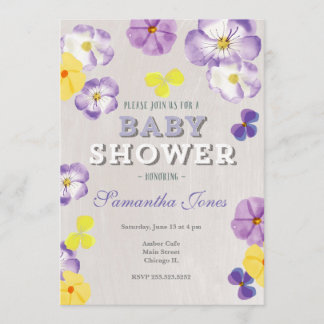 Pansies violas baby shower uitnodiging