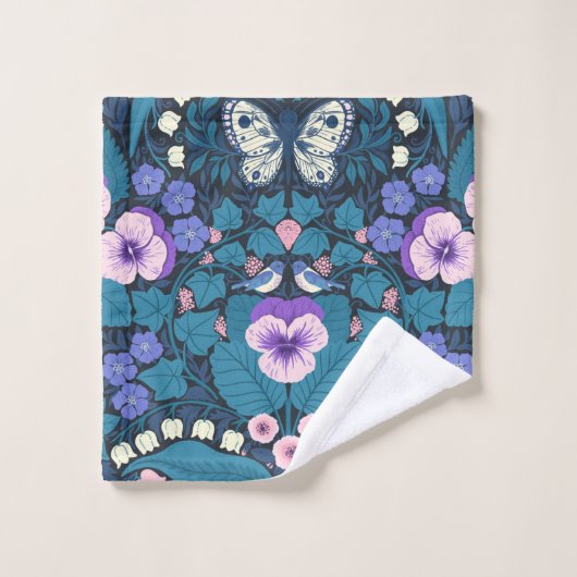 Pansies, vogels en vlinders bad handdoek (Wasdoekje)