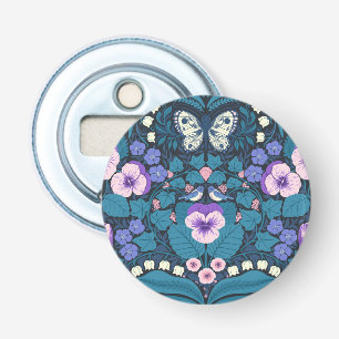 Pansies, vogels en vlinders button flesopener