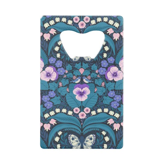 Pansies, vogels en vlinders creditkaart flessenopener (Voorkant)
