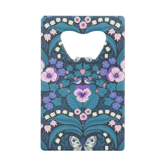 Pansies, vogels en vlinders creditkaart flessenopener (Achterkant)