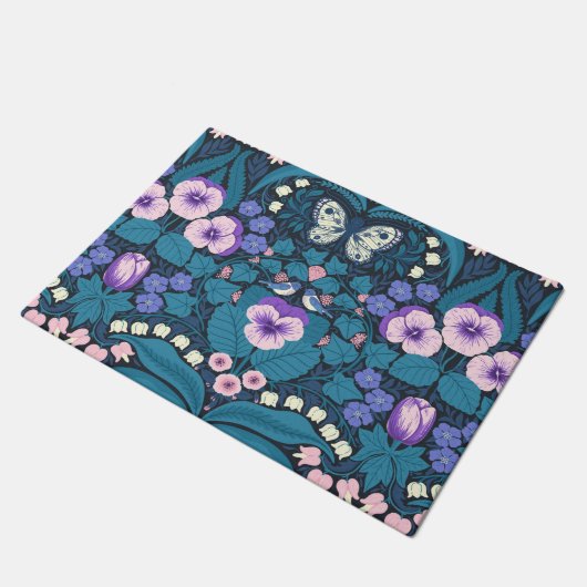 Pansies, vogels en vlinders deurmat (Schuin)