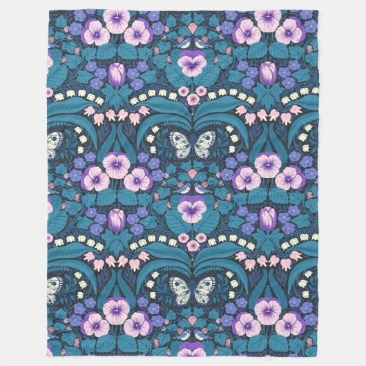 Pansies, vogels en vlinders fleece deken (Voorkant)