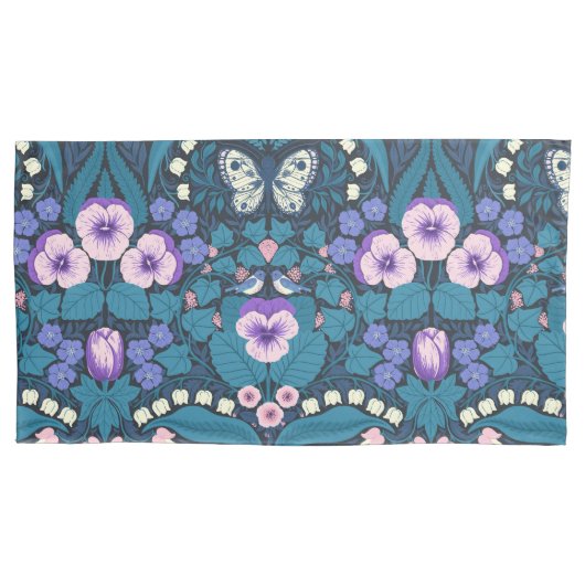 Pansies, vogels en vlinders kussensloop (Voorkant-Links)