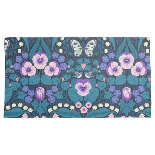 Pansies, vogels en vlinders kussensloop (Voorkant-Rechts)