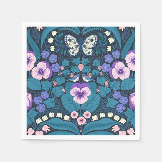 Pansies, vogels en vlinders servet (Voorkant)