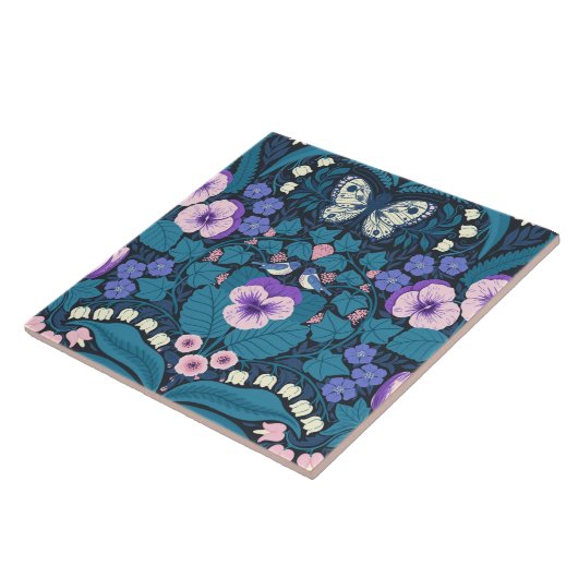 Pansies, vogels en vlinders tegeltje (Zijkant)
