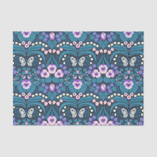 Pansies, vogels en vlinders tissuepapier (Voorkant)