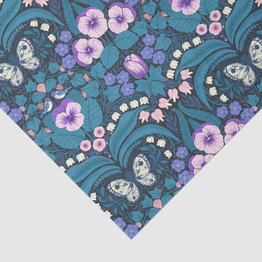 Pansies, vogels en vlinders tissuepapier (Detail)