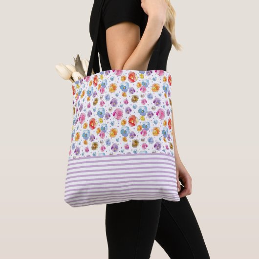 Pansies Waterverf Floral Pattern Illustratie Tote Bag (Dichtbij)