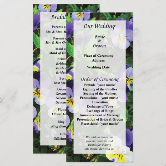 Pansies Weddenprogramma Programmakaart (Voorkant / Achterkant)