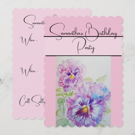 Pansy Aquarel Violette Bloemen Kaart (Voorkant / Achterkant)