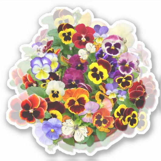 Pansy Arrangement met Butterflies Contour Sticker (Voorkant)