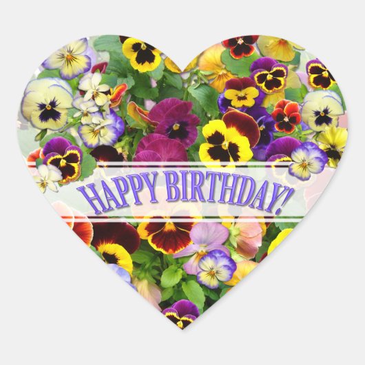 PANSY BEAUTY BIRTHDAY GREETTING HEART HART STICKER (Voorkant)