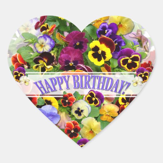 PANSY BEAUTY BIRTHDAY GREETTING HEART HART STICKER (Voorkant)