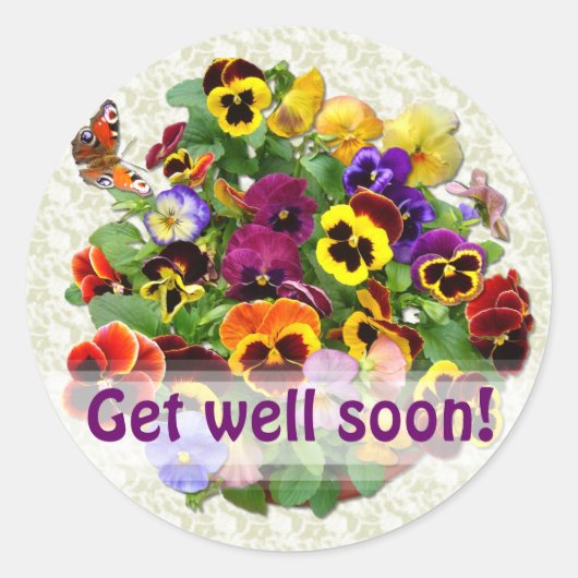 PANSY BEAUTY ~ "Get well" Envelope Sealers Ronde Sticker (Voorkant)