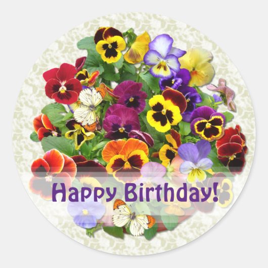Pansy Beauty Happy Birthday Ronde Sticker (Voorkant)