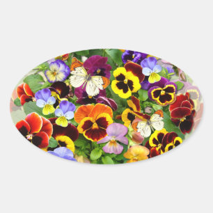 Pansy Beauty-regeling met botervliegen Ovale Sticker