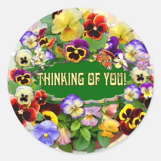 Pansy Beauty Thinking of You Greeting Ronde Sticker (Voorkant)