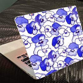 Pansy Bloem Blauwe en Witte Laptop skin stickers