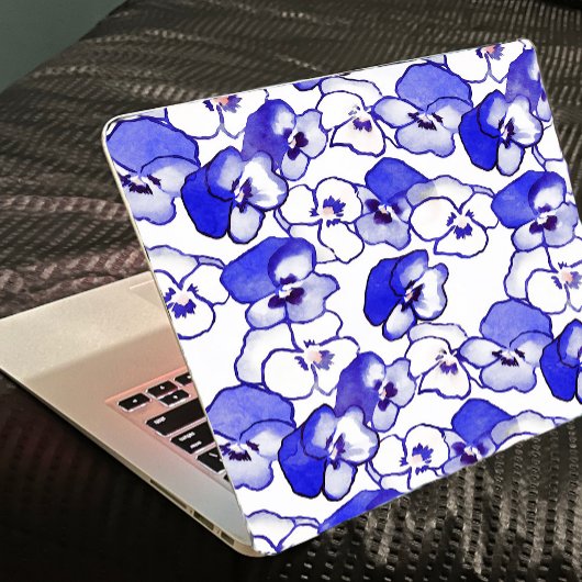 Pansy Bloem Blauwe en Witte Laptop skin stickers