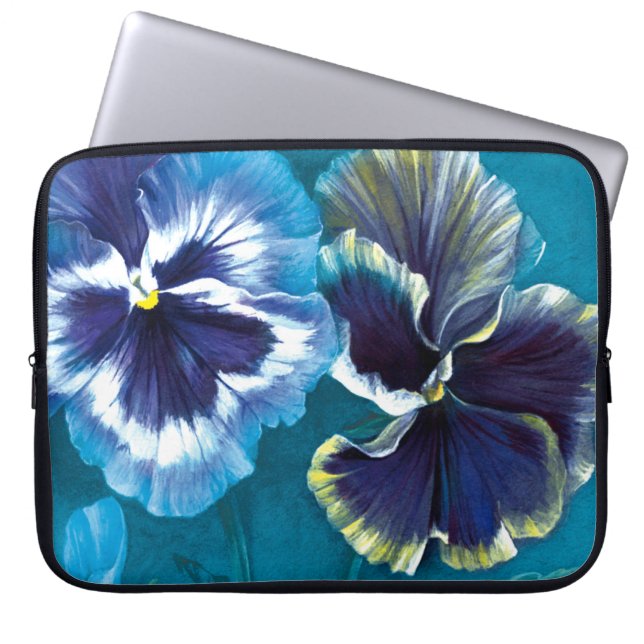 Pansy bloemen bloemenblauw laptop sleeve (Voorkant)