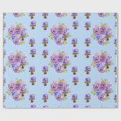 Pansy bloemen floral Shabby Chic Blue Wrapping Cadeaupapier (Vlak)