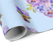 Pansy bloemen floral Shabby Chic Blue Wrapping Cadeaupapier (Rol Hoek)