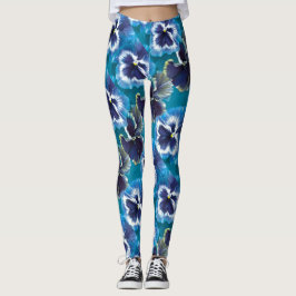 Pansy blue flower geschilde leggings