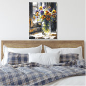 Pansy boeket in een raam impressionisme canvas afdruk (Insitu (Slaapkamer))