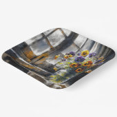 Pansy boeket in een raam impressionisme papieren bordje (Gebogen)