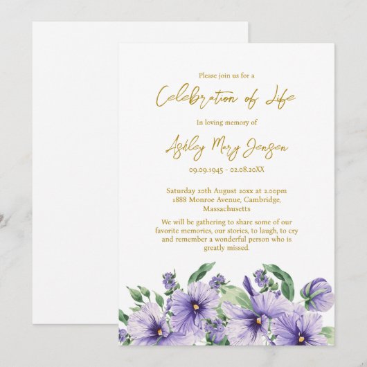 Pansy Celebration of Life Funeral Kaart (Voorkant / Achterkant)