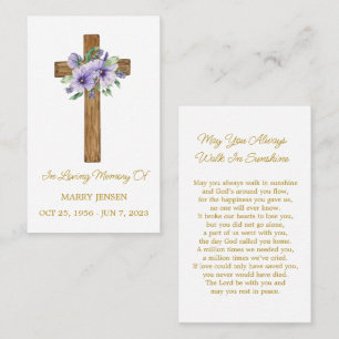 Pansy Cross-herdenkingsgebedskaart voor begrafenis Visitekaartje