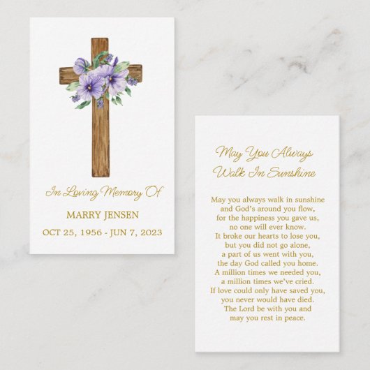Pansy Cross Memorial Funeral Prayer Card Visitekaartje (Voorkant / Achterkant)