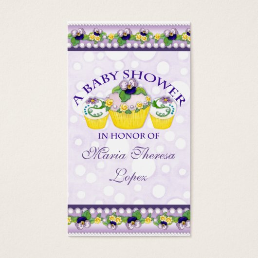 Pansy Cupcakes - Baby shower gunst Gift Labels Visitekaartjes (Voorkant)